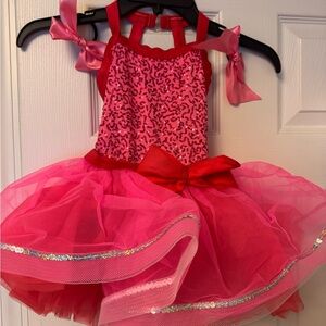 Weissman Pink and Red Sequin Dance Costume